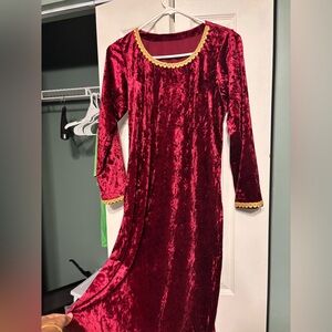 Velvet Red Dress with Gold Trim Pakistani dress sz 40